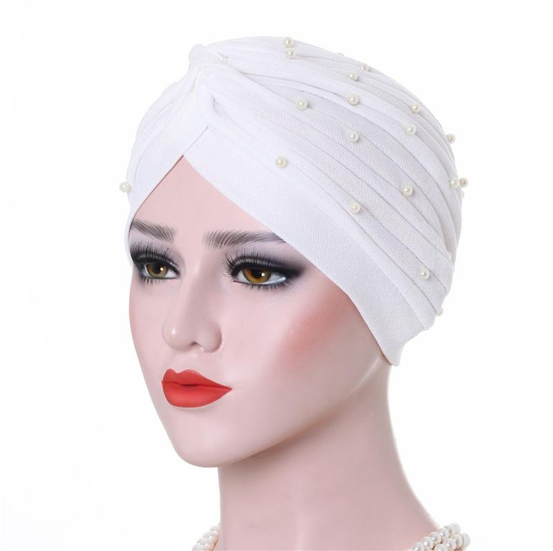 Cotton Solid Folds Pearl Muslim Turban Scarf  Women Islamic Inner Hijab Caps Arab Wrap Head  Femme Musulman Turbante Mujer