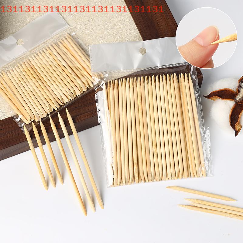 100Pcs Orange Wood Cuticle Sticks Set Double Headed Forks Nail Manicure Tools 5 Sizes Cuticle Pusher Remove Tool
