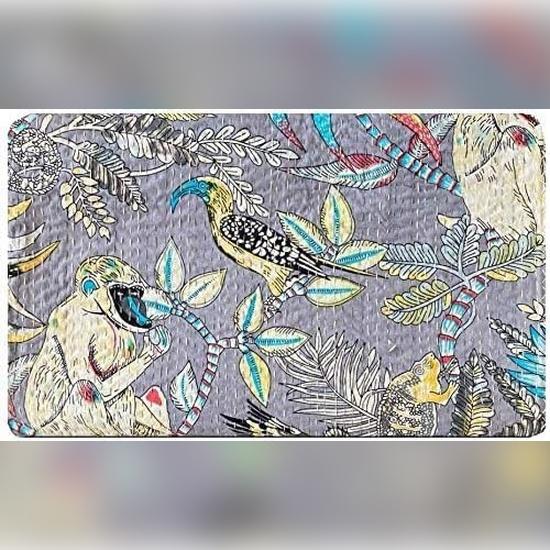 Aizza Trends Handmade Pure Cotton Monkey Print Kantha Quilt - Traditional Look Bed Spread Kantha Gudri - Vintage Hand Stitch Gudri