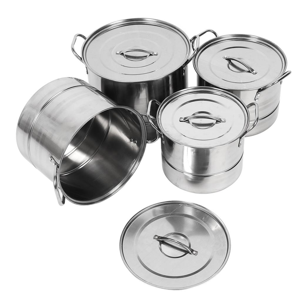 4Pcs Stockpot Set Stainless Steel Large Capacity Versatile Cooking Soup Stock Pot with Lid for Home Kitchen