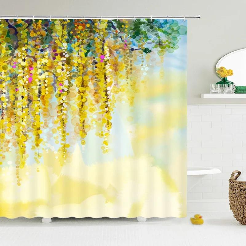 3D Printed Shower Curtains Tree Leaf Flower Plant Bathroom Curtain Waterproof Fabric Curtains Polyester Bath Screen