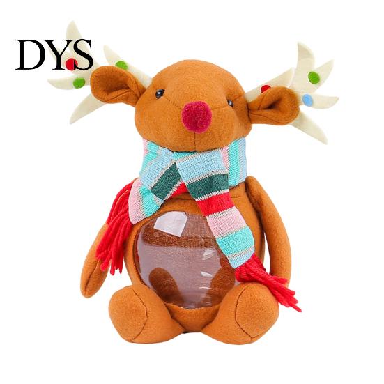 Holiday Keepsake Container Christmas Candy Jar, 3D Plush Reindeer Bear Clear Treat Festive Gift Box with Scarf, Snack Storage for Kids