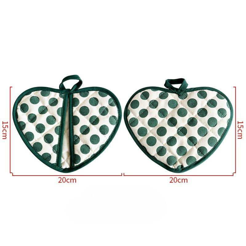 1 pièce Gant anti-brûlure pour la cuisine et la pâtisserie, spécial pour les fours à haute température, pince à main double épaisseur en forme de cœur, coussinets d'isolation thermique vert