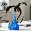Desktop Decoration for Men 3D Printed Fire-Breathing Dragon Statue, Mystical Figurine with Flame Handcrafted Model Base, Fantasy Decor Ornament