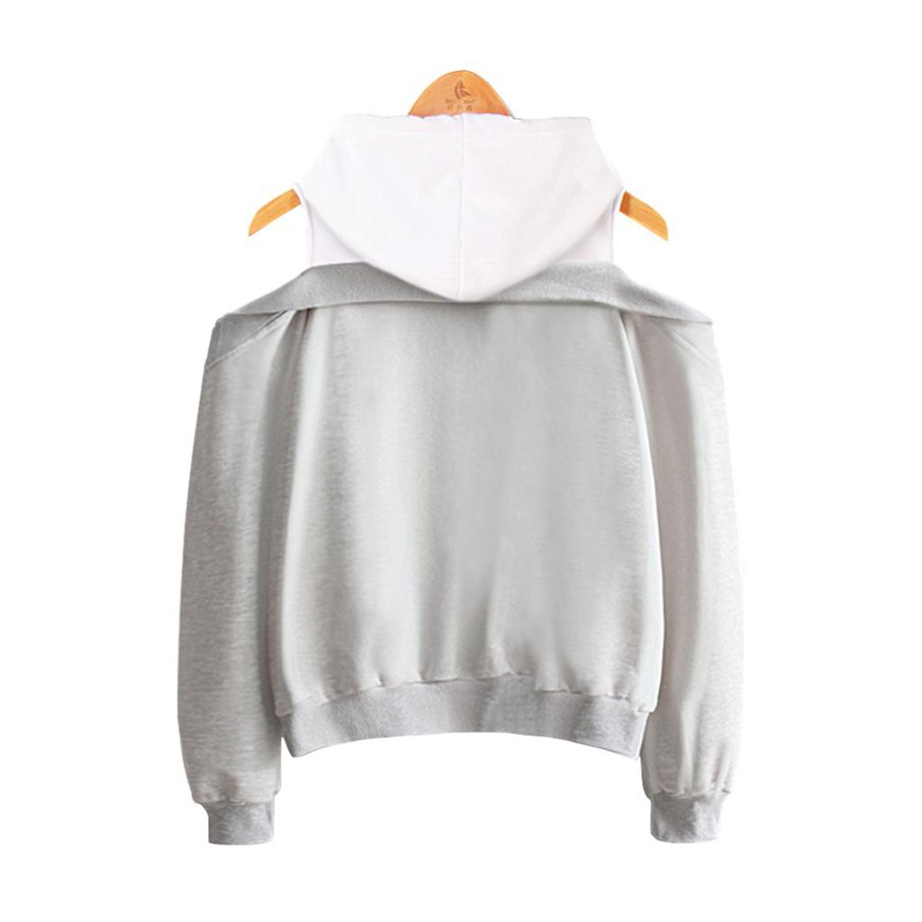 Ladies' Fashion Trend Off Shoulder Fake Two-piece Hooded Sweatshirt
