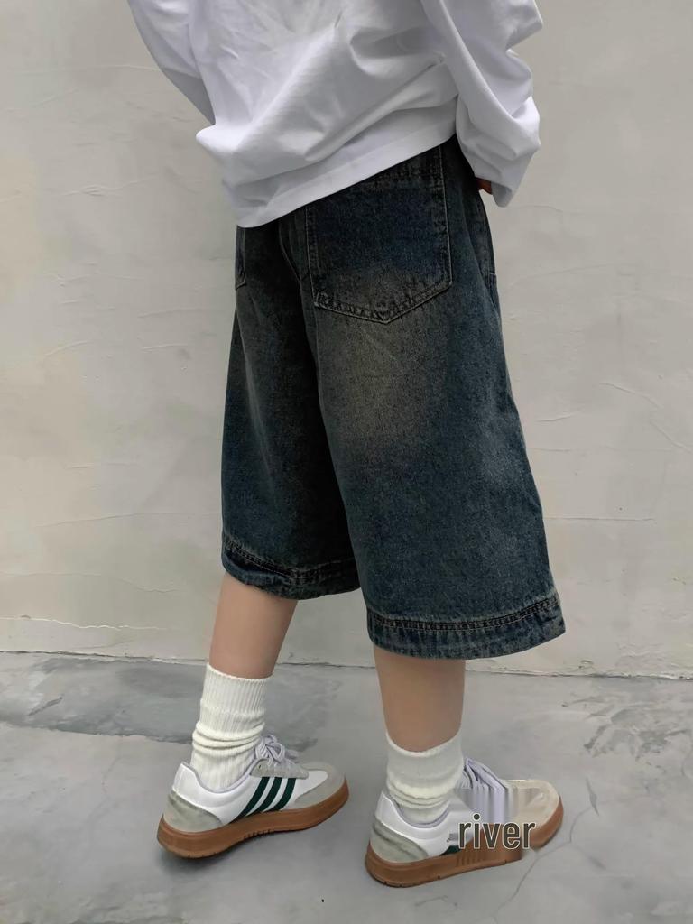 Unisex American Retro Loose Wide Leg Washed Jeans - Summer Straight-Leg Cropped Pants