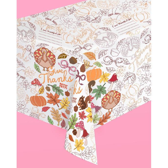 xo, Fetti Thanksgiving Paper Coloring Tablecloth - 9' x 4.5' | Fall Holiday Party Decorations, Friendsgiving Tablescape, Give Thanks Arts & Crafts,