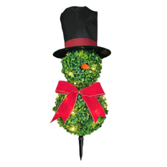Vánoční Sněhulák Topiary Umělý Sněhulák ve tvaru Topiary Strom s Mašlí a Kloboukem Venkovní Zimostráz Topiary s Kolíkem pro Domácí Výzdobu Verandy