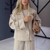 2025 Autumn/Winter Cross-border European and American Casual Closed-sleeve Suit Buttoned Cardigan Long-sleeve Jacket Loose Wide-leg Pants Set