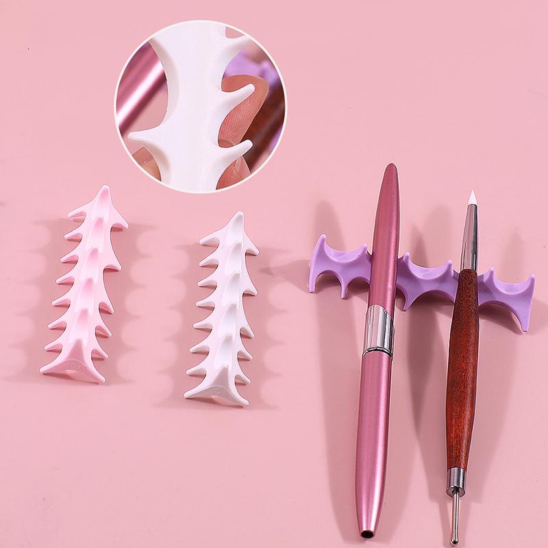 5 Grid Nail Brush Holder Soft Fishbone Stand Salon Pen Rack Accessory Brushes For Manicure Tools Silicone Nail Art Brush Holder
