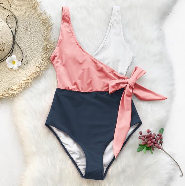 One-piece Swimsuit, Tri-color, One-piece Swimsuit, Women's Slimming Shaping Suit, M