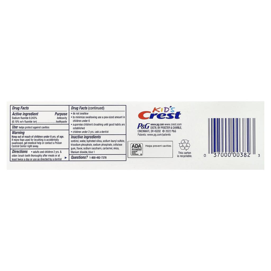 Kids, Fluoride Cavity Prevention Toothpaste, Sparkle Fun, 130G(4.6Oz)