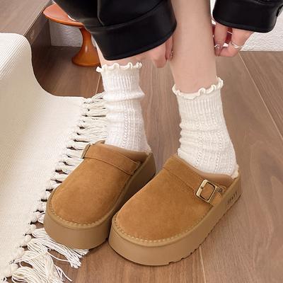 Women's Baotou Lightweight and Comfortable a Footstirrup Heightening Winter Warm Cold Padded Non-slip Wear-resistant Leisure Cotton Slippers
