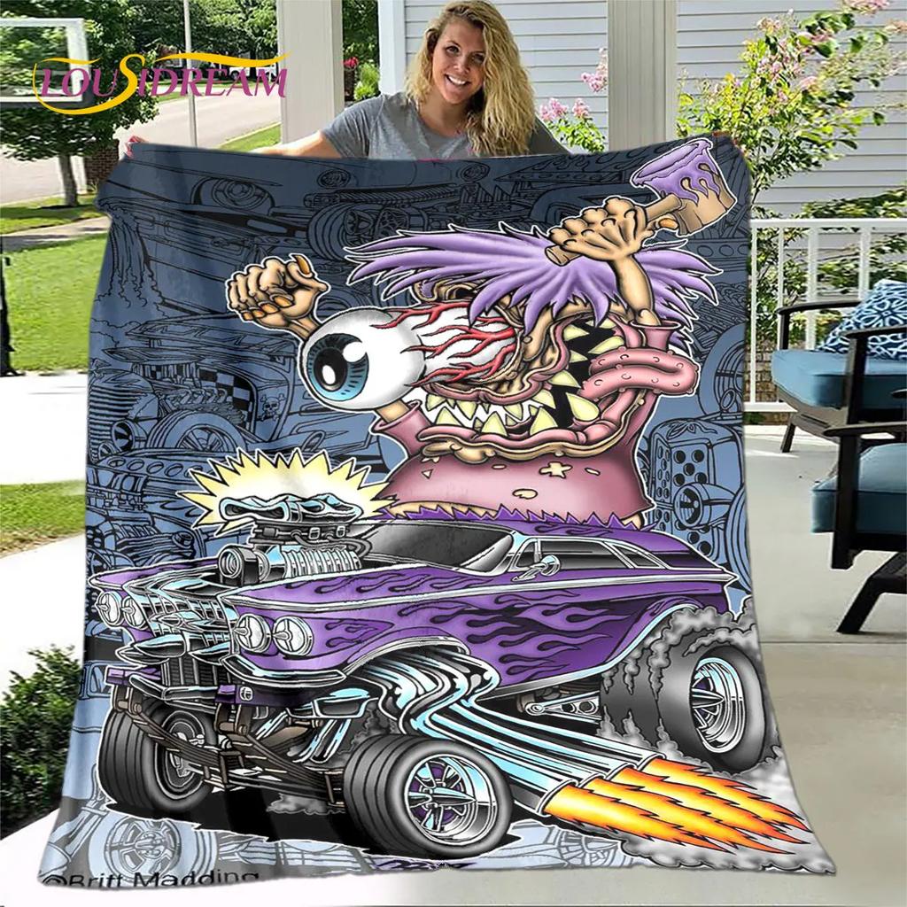 Funny Rat Fink Cartoon Soft Plush Blanket,Flannel Blanket Throw Blanket for Living Room Bedroom Bed Sofa Picnic Cover Bettdecke