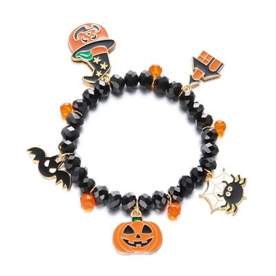 Halloween Wraith Pumpkin Bat Alloy Bracelet Lightweight Jewelry Beaded Wrist Chain Bangle For Women And Girls