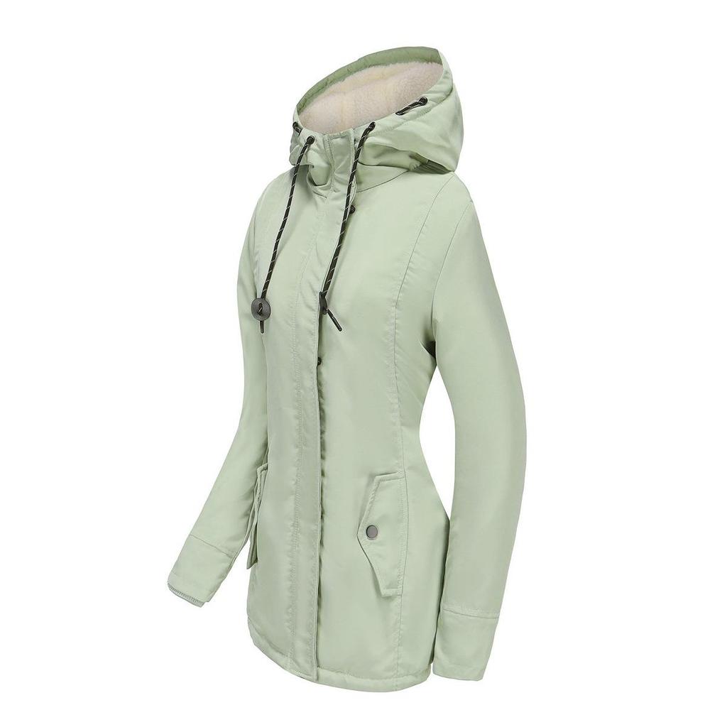Parker Women's Hooded Lambswool Cotton Jacket - Fleece-lined, Autumn/Winter European Size Coat