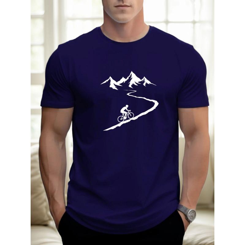 Summer  men's casual loose and fashionable cycling pattern printed sports short sleeved round neck T-shirt top