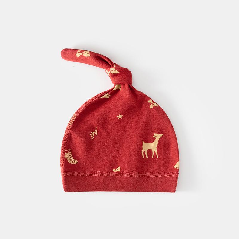 Newborn Baby Cotton Hat for Autumn/Winter, Fontanelle Protection, 0-6 Months, Big Red