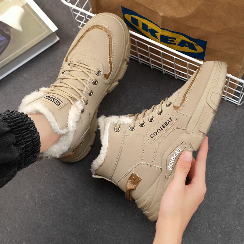 2024 New Winter Men's Boots Waterproof Warm Fur Snow Boots Men's Outdoor Work Casual Shoes Desert Combat Boot Rubber Ankle Boots