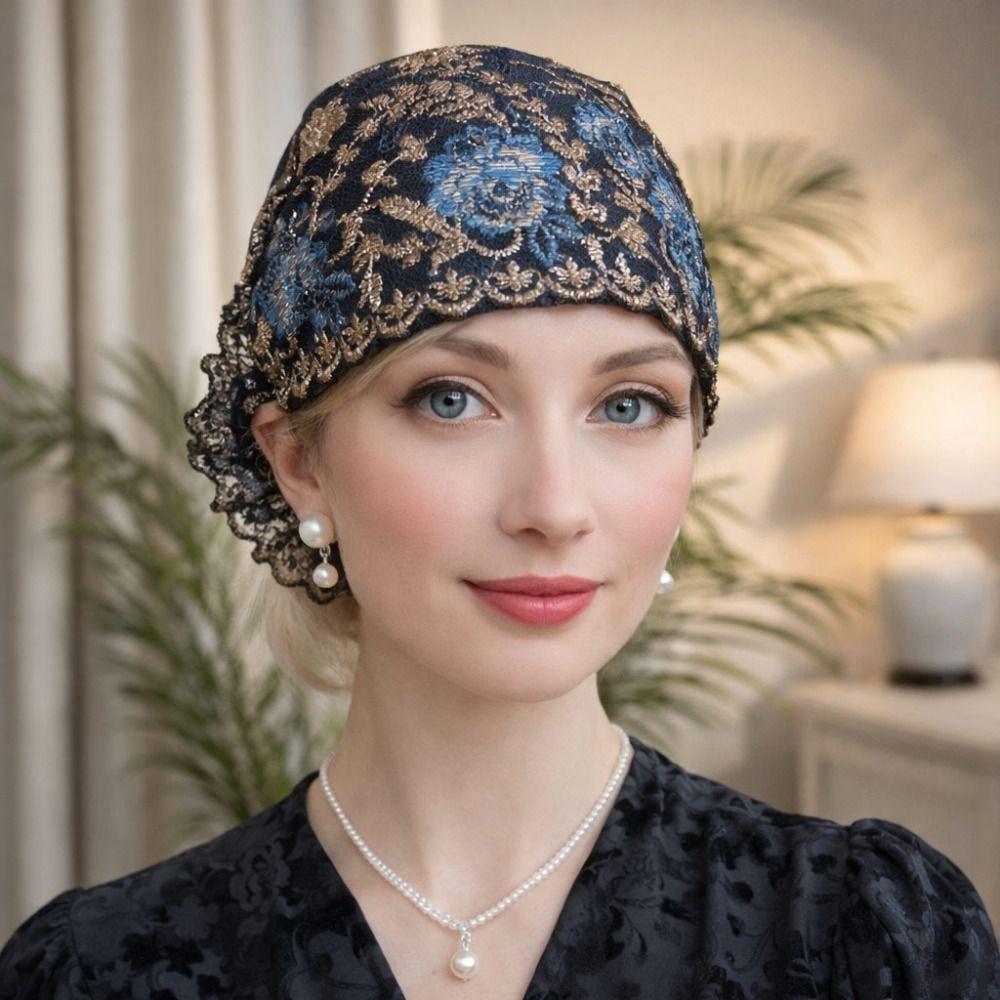 New Flower Embroidery Bonnet Hat Breathable Cover White Hair Headband Cap Elastic Full Coverage Head Wrap Cap Women Headwear