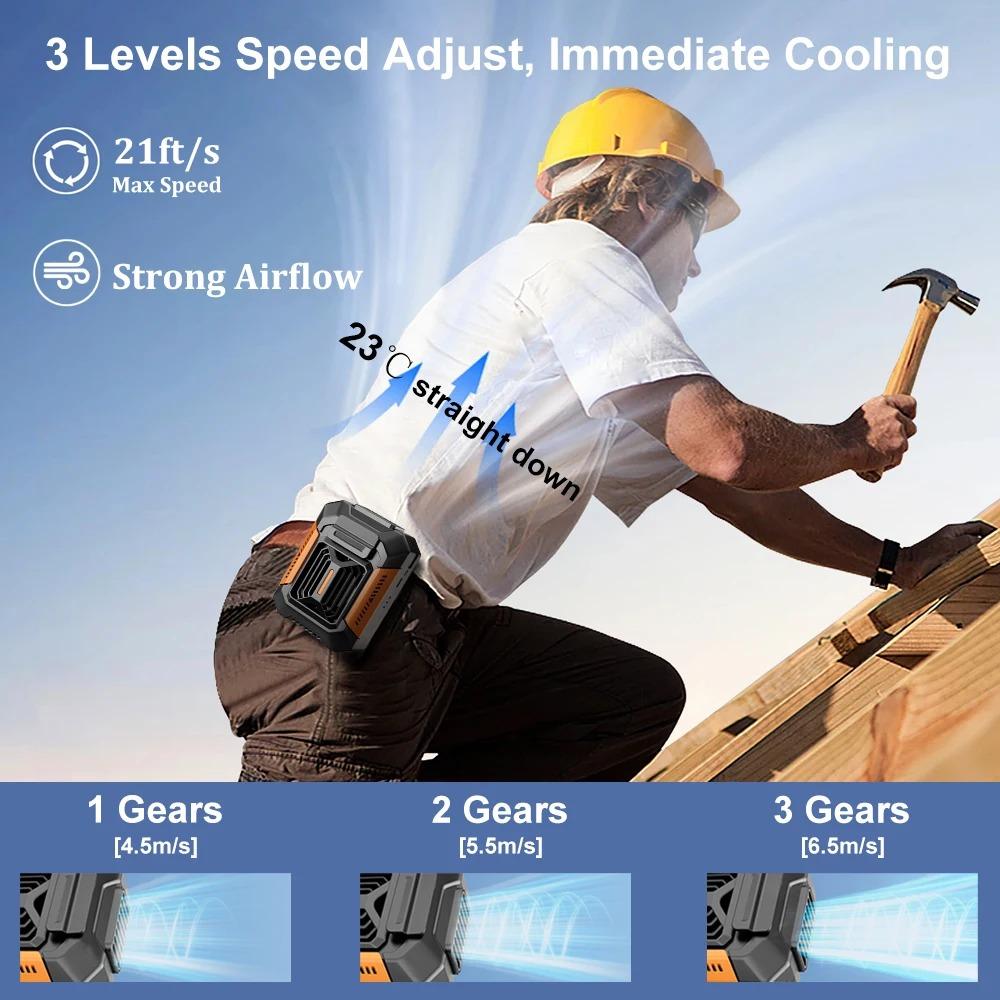 Portable Outdoor Waist Fan With Flash Light 4000mAh Large Capacity Battery Waterproof Waist Fan 3 Gear Adjustable Waist Clip Fan