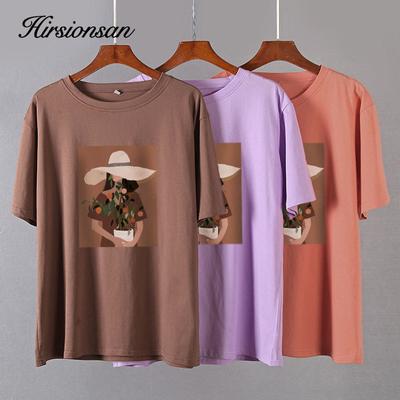 Hirsionsan Esthétique Graphique Imprimé Femmes T-shirts Harajuku Mignon Kawaii Doux Coton Lâche T-shirts Gothique Vintage Décontracté Femmes Hauts