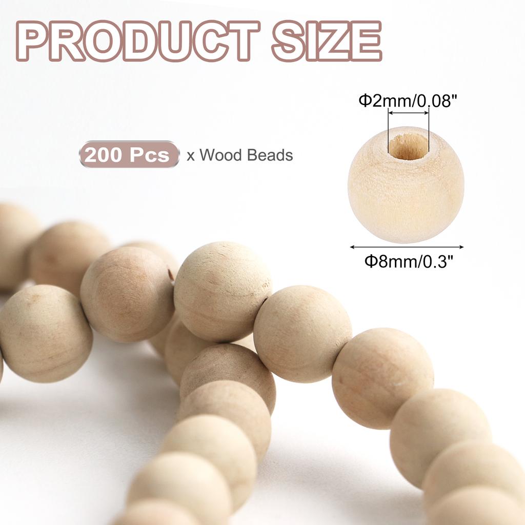 Wood Beads Unfinished Wooden Natural Beads Round Wood Spacer Beads for Bracelets Hair Jewelry Making DIY Crafts Garland Macrame