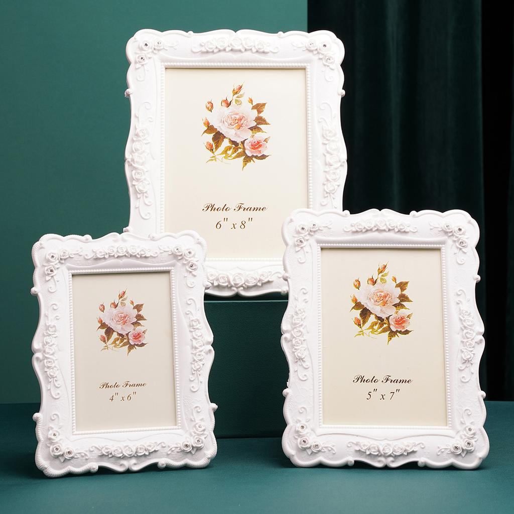 1 Peça, porta-retrato simples com relevo de rosa branca, adequado para decoração de casa como um item decorativo