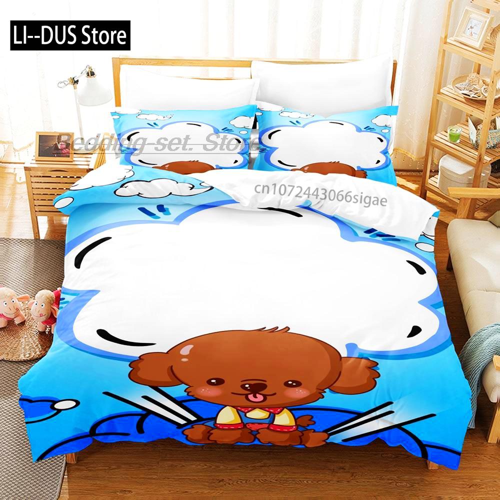 Niedliches Hunde-Bettwäsche-Set Einzelbett Twin Full Queen King Size Bett-Set Aldult Kinderzimmer Bettbezug-Sets 3D-Druck Anime Bettlaken-Set