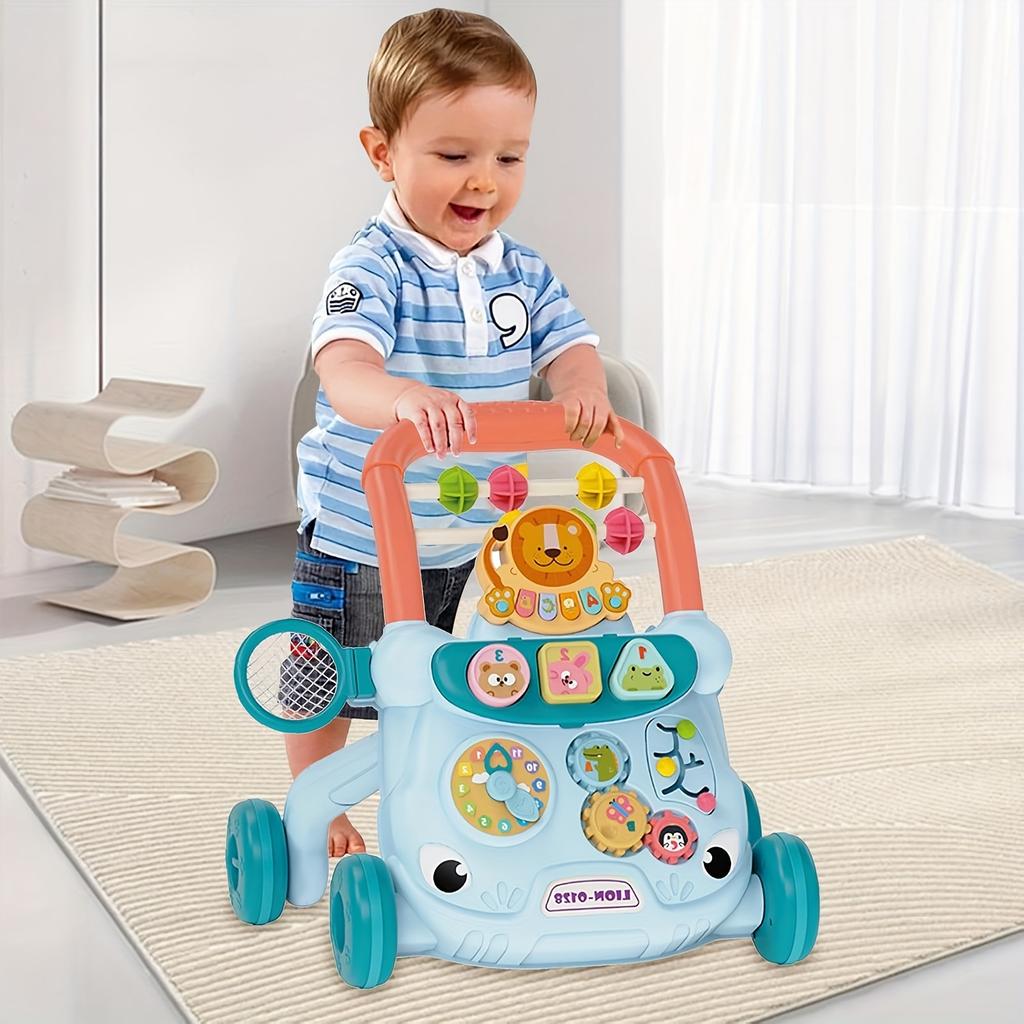 Baby Push Walker for Boys,Girls Interactive Educational Play Learning Panel, Sit To Stand Walkers with AnimalObject Recognition, Child Activity Center