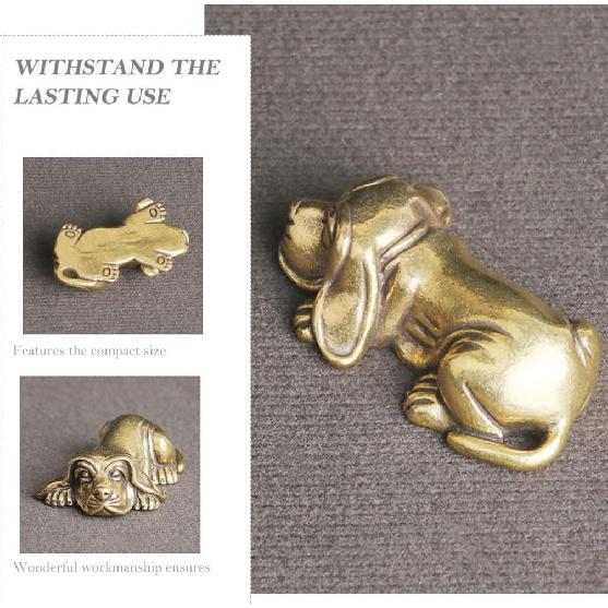 BESPORTBLE Gold Dog Figurines, Feng Shui Brass Dog Statue Small Brass Animal Figurines Puppy Sculpture for Home Decor Collectible