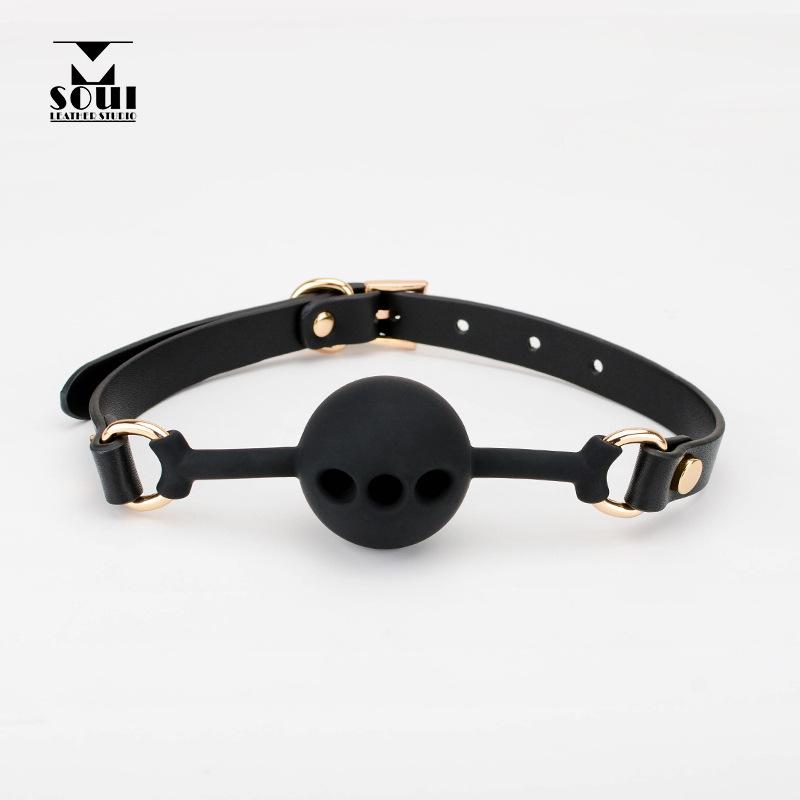 Men's Small Silicone Cowhide-Style Gag Ball with Breathable Hole for Deep Throat Comfort