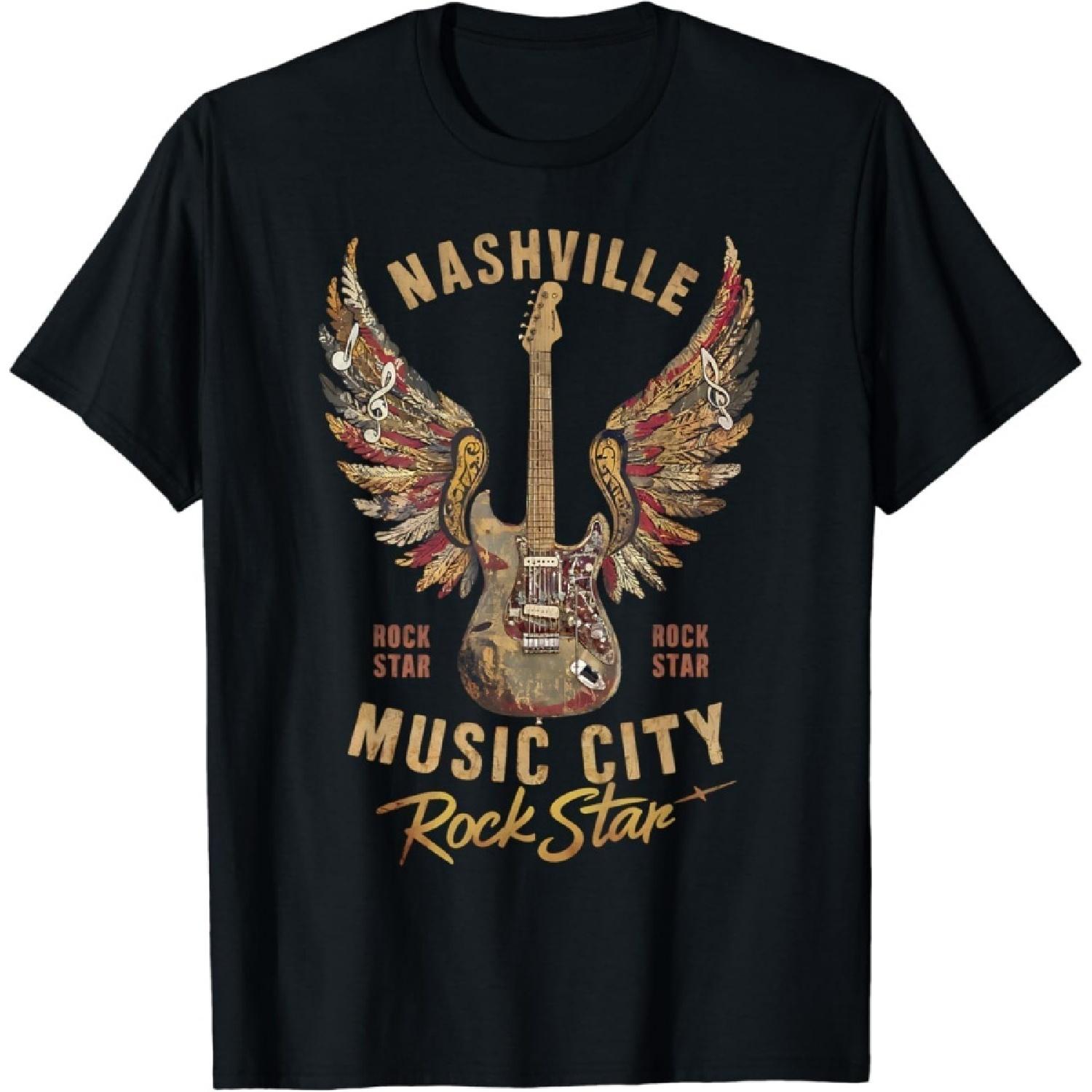 Крутая концертная футболка Rock Star Guitar Wings Music Nashville S