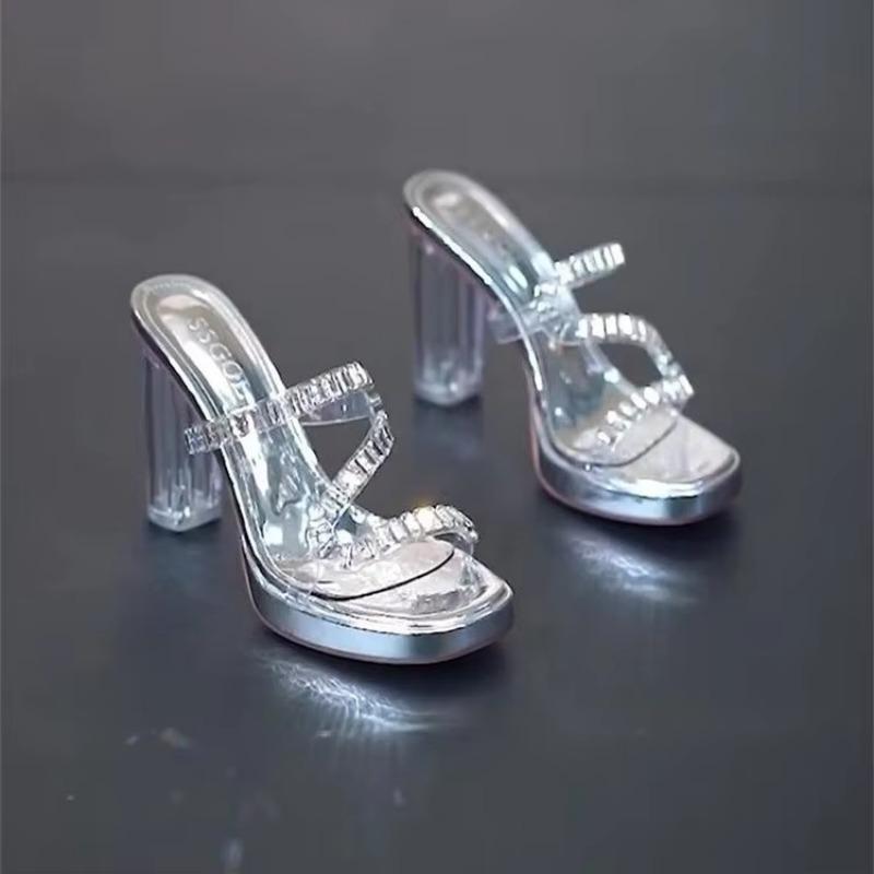 High Heel Party Modern Sandals Slip-on Solid Women's Shoes On Sale 2024 Fashion Square Heel Fashion Women's Sandals Sandálias