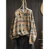 Woman Autumn Niche Vintage O-Neck Casual Loose Retro Sweater Chinese Style Long Sleeves Print Sweater