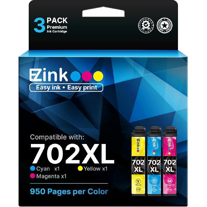 E-Z Ink Remanufactured Ink Cartridge Replacement for Epson 702XL T702XL High Yield Epson 702 T702 To Use with Workforce Pro WF-3720 WF-3730 WF-3733