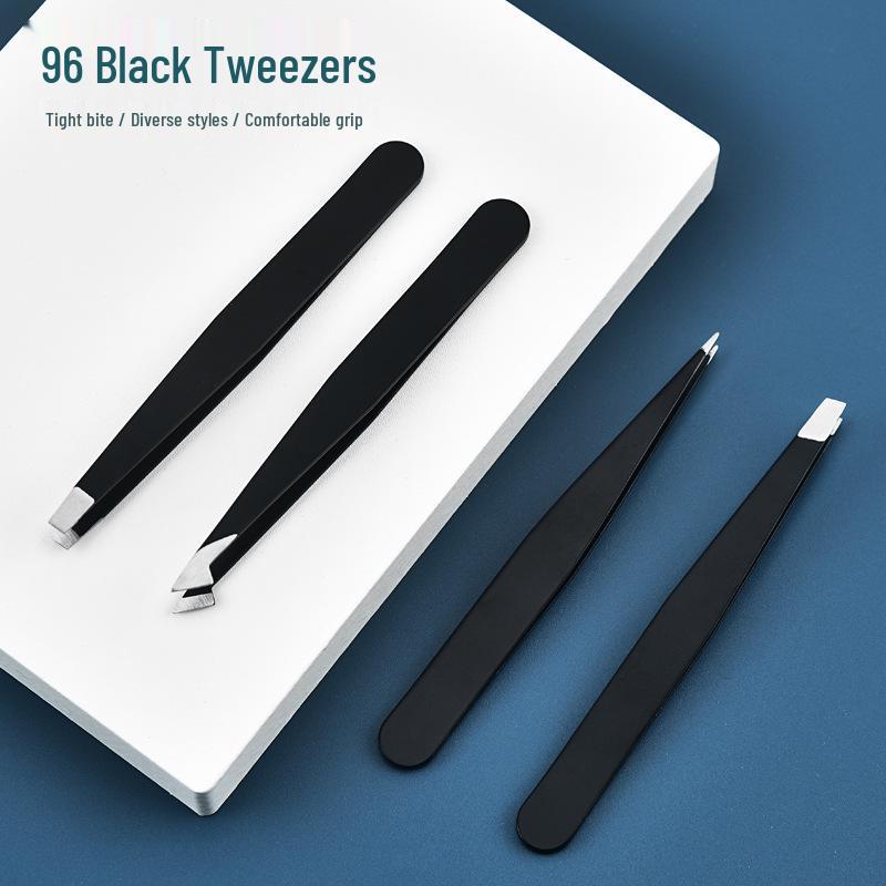 Black Multi-Tip Tweezers for Eyebrow Shaping and Hair Removal