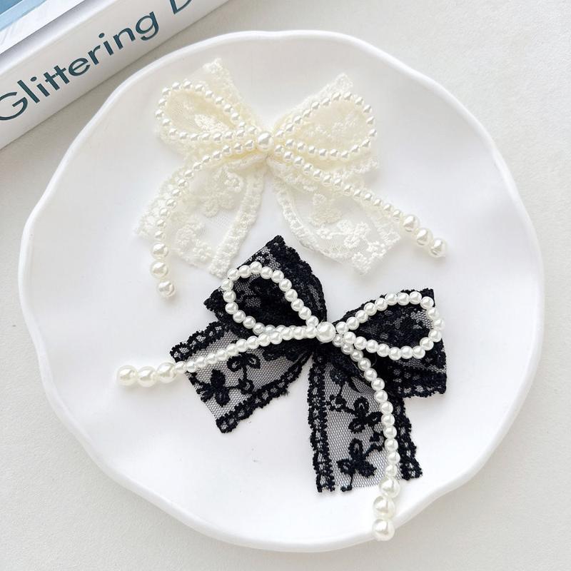 Lace Pearl Bow Shoe Clips Premium Fashion Decorative Shoe Buckle Accessories for Women Wedding Party Daily Outfit Footwear