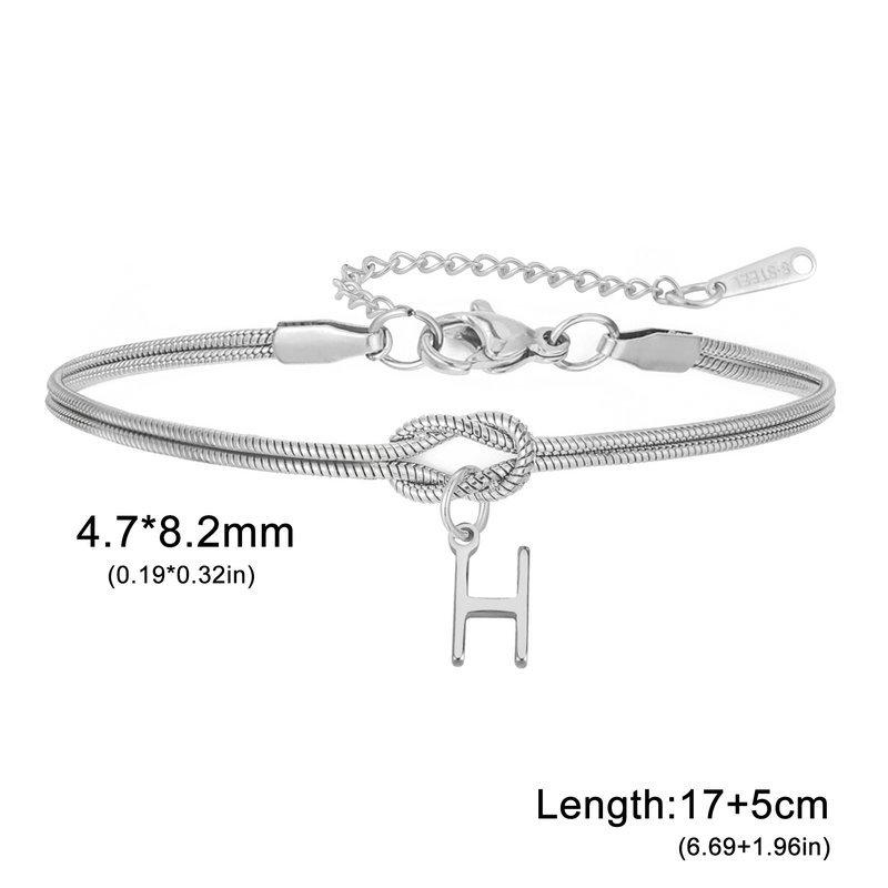 Stainless Steel 26-Letter Bracelet & Anklet with Double-Layer Knotted Snake Bone Chain
