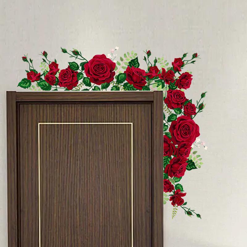 Beautiful Red Rose Wall Stickers for Bedroom Living Room Home Decor Door Frame Decoration Peel and Stick Self Adhesive Vinyl Art