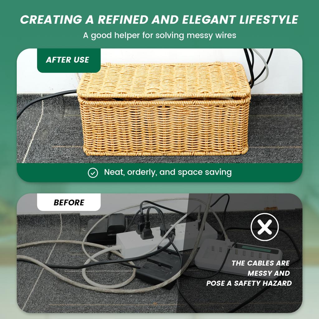 Úložný box na prodlužovací kabel Ratanový organizér na kabely Stolní nabíjecí zásuvka Síťový kabel Úložný box na WiFi router Napájecí kabel Nabíječka
