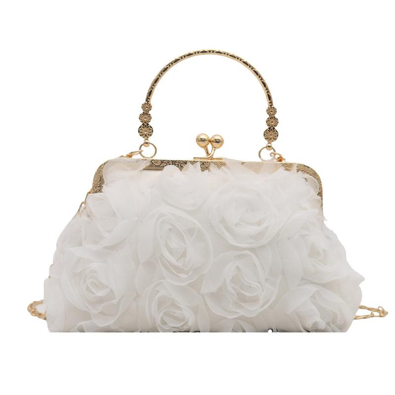 New Rose Flower Banquet Bag Bridal Bag Fashion Bag Dress Bag Clutch Bag Cheongsam Chain Oblique Span Bag