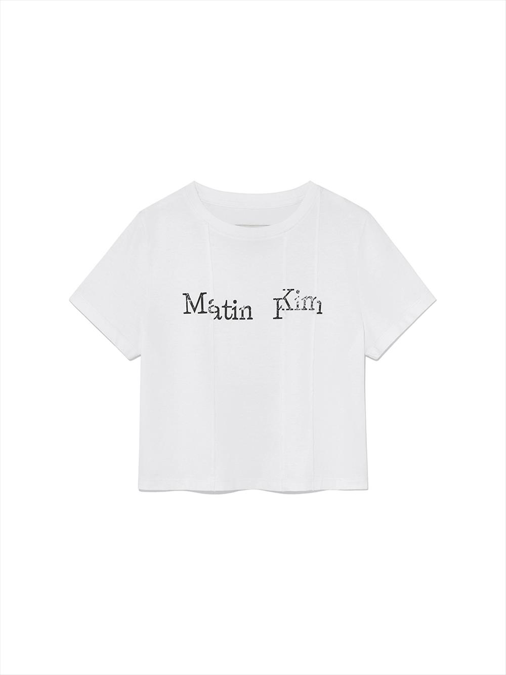 [Matinkim] UNBALANCE LOGO CROP TOP IN WHITE S