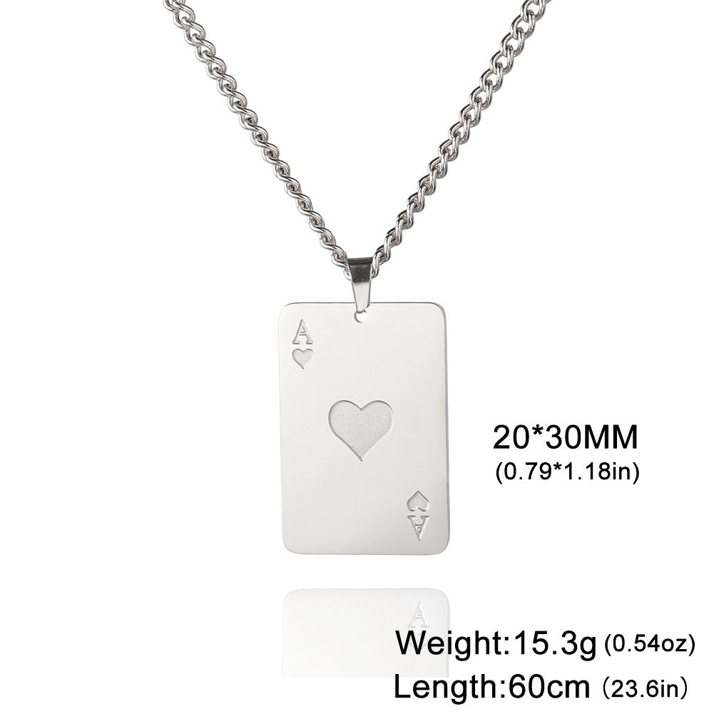 LIKGREAT Trendy Ace of Spades Poker Pendant Necklace for Women Men Stainless Steel Lucky Playing Card Hip Hop Party Jewelry Gift
