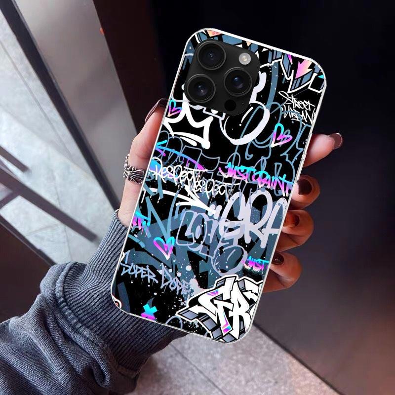 Graffiti Fashion Cool Phone Case For iPhone 17 Air 16 15 Pro Max 14 Plus 13 Mini 12 11 Cover 7 8 SE Silicone Shell Print Fundas