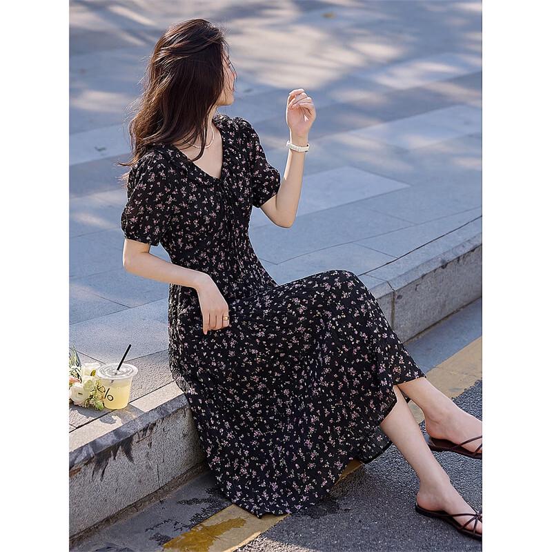 French Romantic Floral V-Neck A-Line Midi Dress