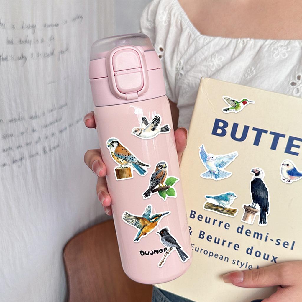 8 Cartoon Bird Watercolor Bird Collage Hand-on DIY Handbook Mobile Phone Case Laptop Decoration Can Be Waterproof