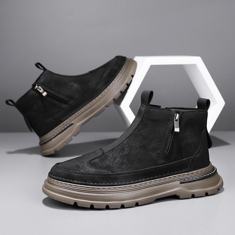 FashionAntumn British Style Chelsea Boots Men Mid Calf Dress Shoes Business Formal Ankle Boots Winter Bota Masculina Split Leather Shoe