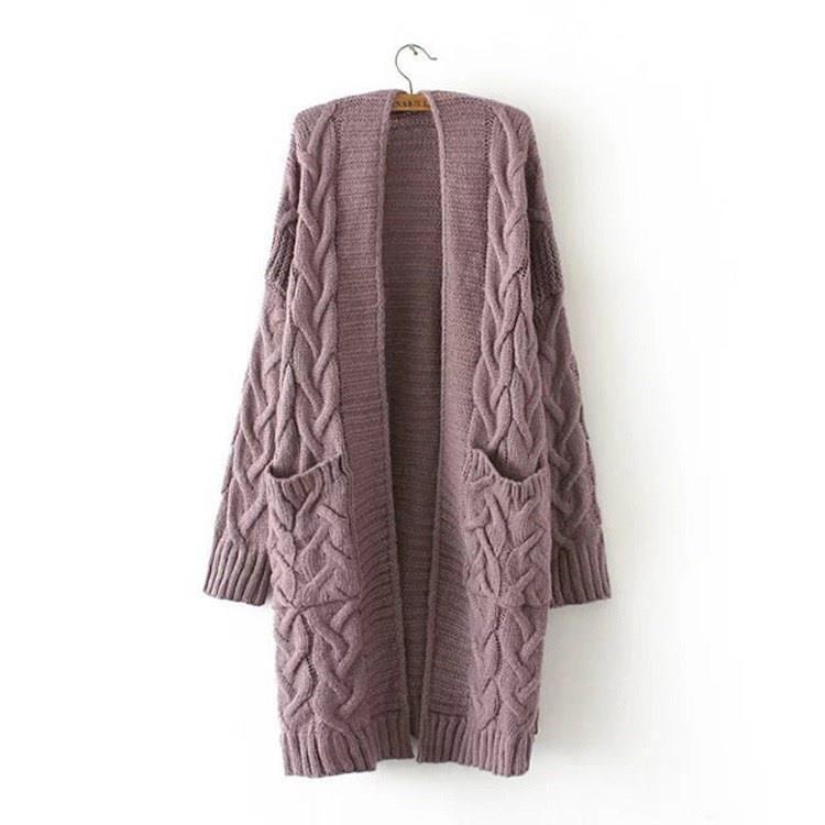 Women's European Style Twist Cable Knit Cardigan Sweater