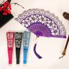 Chinese Style Flower Folding Fan with Faux Pearl Tassel Portable Plastic Ribs Hand Fan Women Dance Performance Props Party Favors